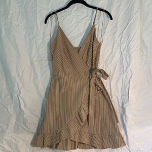 Tan dress with green & orange stripes